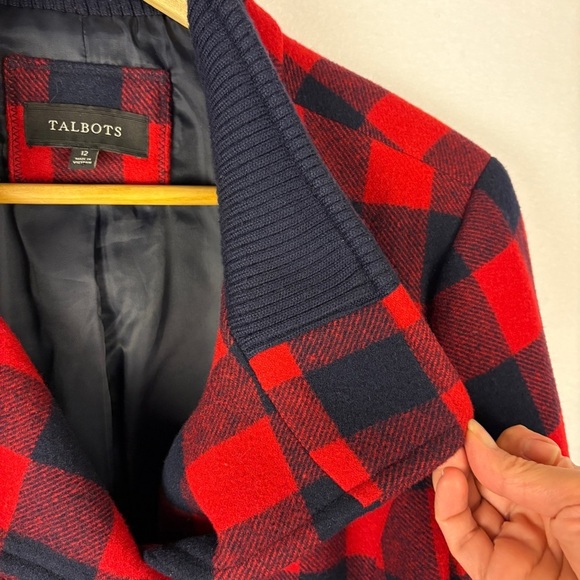 Talbots Red Buffalo Plaid Wool Coat Preppy Classic - Picture 7 of 8